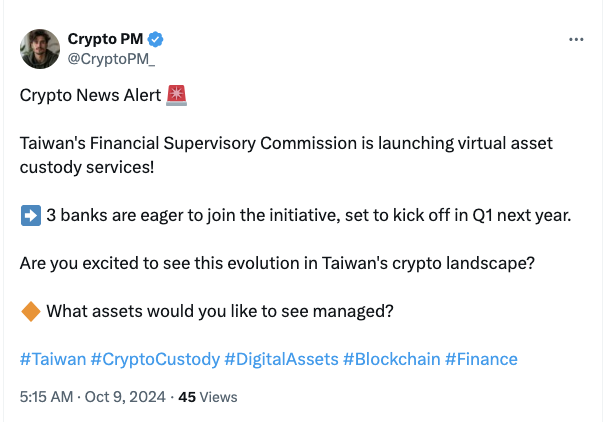 Cryptocurrencies, Banks, Taiwan, Policy