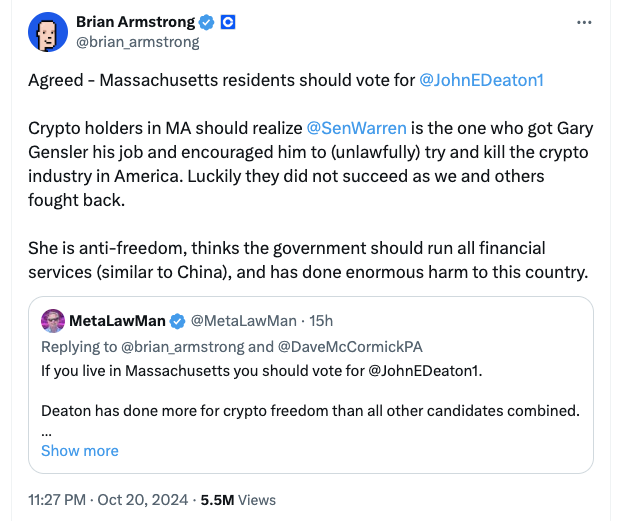 Coinbase, Politics, Brian Armstrong, US Elections 2024