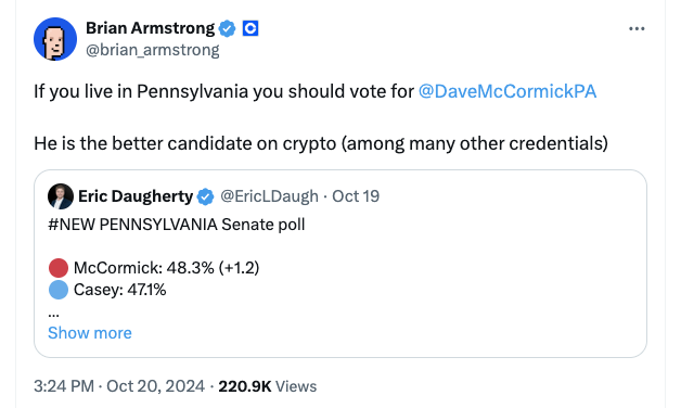 Coinbase, Politics, Brian Armstrong, US Elections 2024