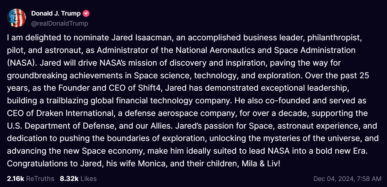 Science, Technology, Fintech, United States, NASA, Space, Donald Trump, Goverment, Elon Musk