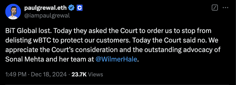 Coinbase, Court, Justin Sun, Wrapped BTC