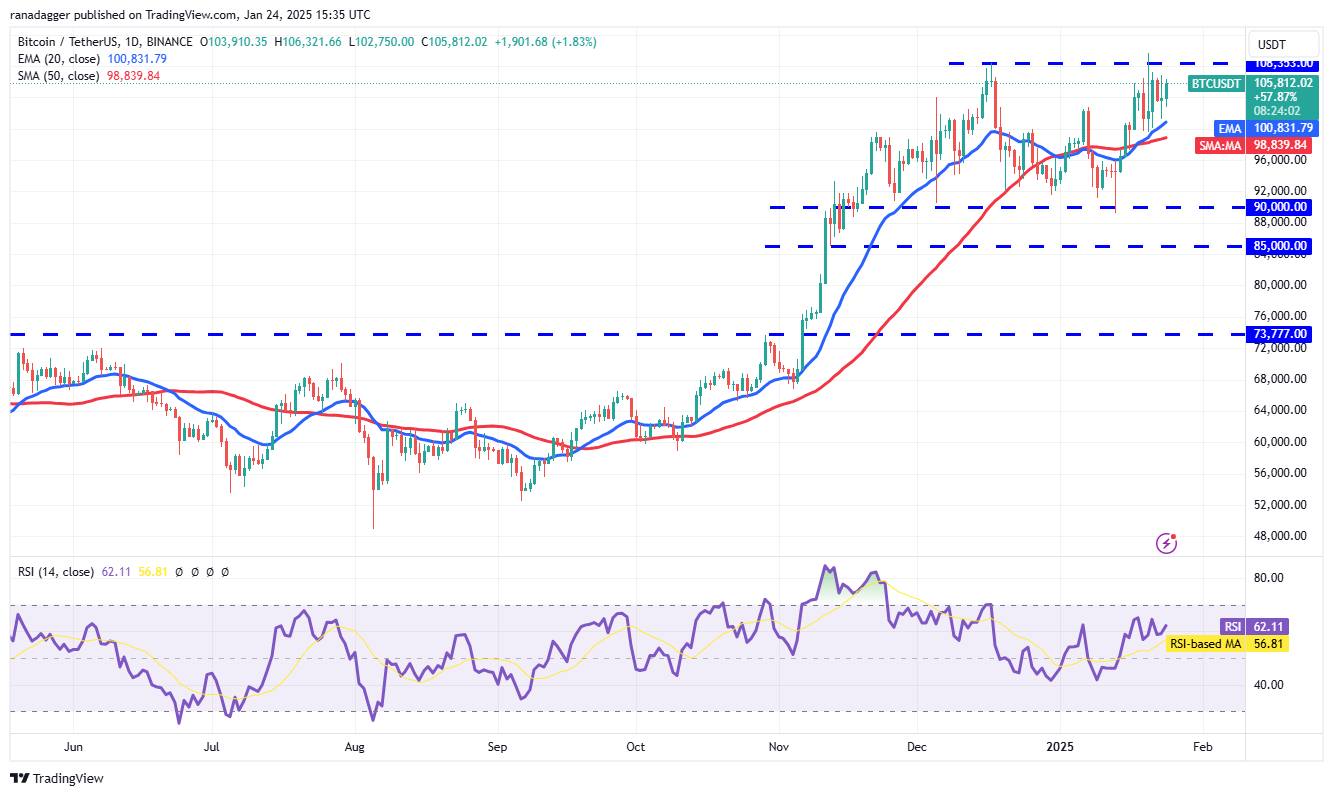 Dogecoin, Cryptocurrencies, Stellar, Bitcoin Price, XRP, Markets, Cryptocurrency Exchange, Donald Trump, Davos, Cardano, Price Analysis, Binance Coin, Chainlink, Market Analysis, Ether Price, Solana, Avalanche, BlackRock