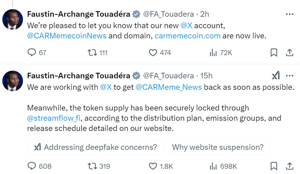 Markets, Donald Trump, Central African Republic, Memecoin, Features