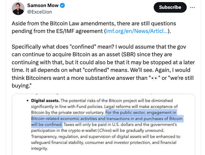 IMF, Samson Mow, El Salvador, Policy
