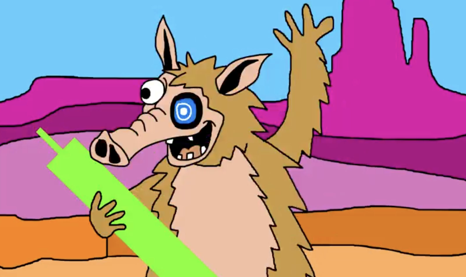 Snorter Botのマスコットキャラクターがチャートの上昇を示す緑の矢印を掲げているイラスト。ミームスタイルのアートで、好調なトークンの成長を表現