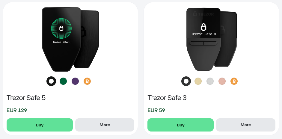 Trezor Safe 5 and Safe 3
