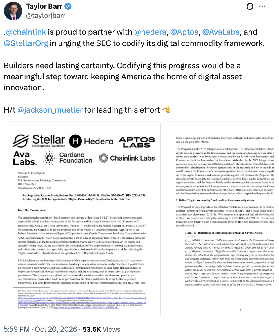 Chainlink, Cardano, other blockchain groups push SEC for clearer crypto rules