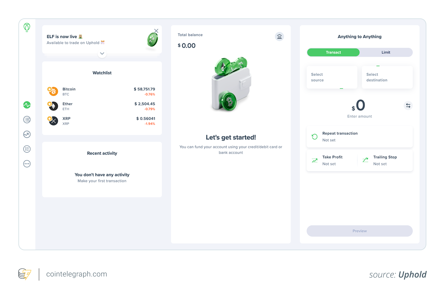 Uphold's user interface