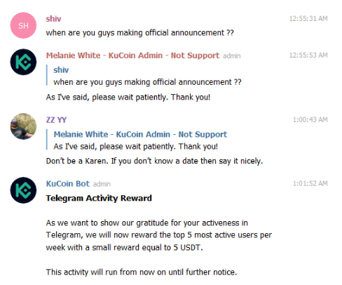 Announcement sparks contention in KuCoin’s Telegram