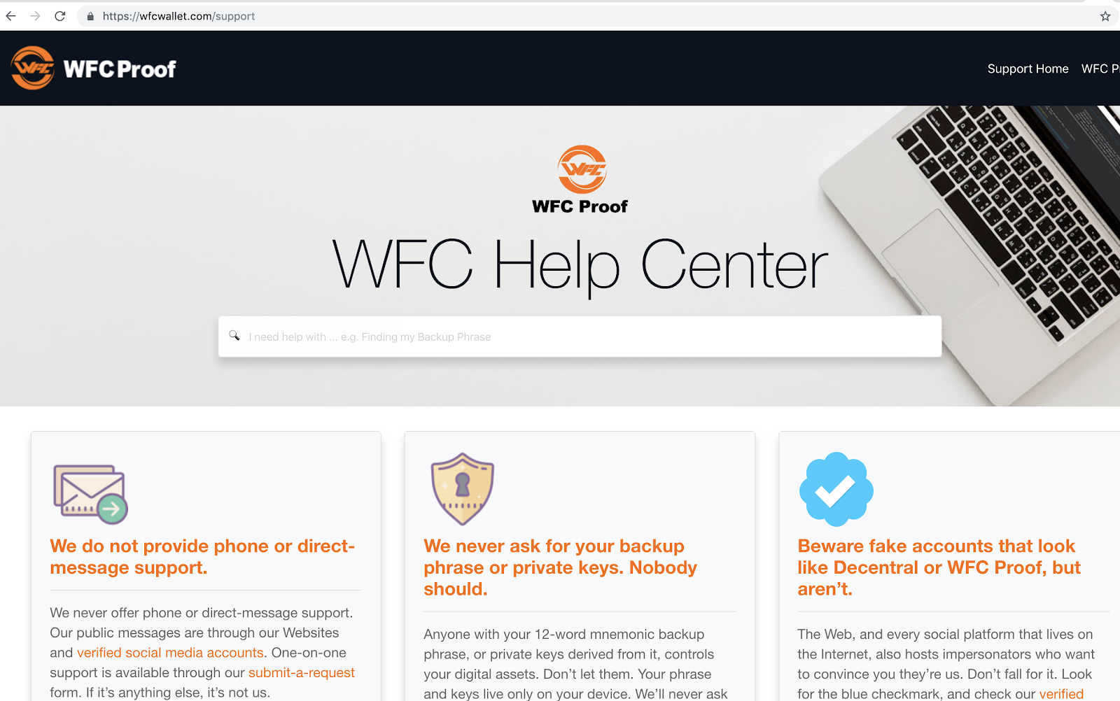 Screenshot of the fake website