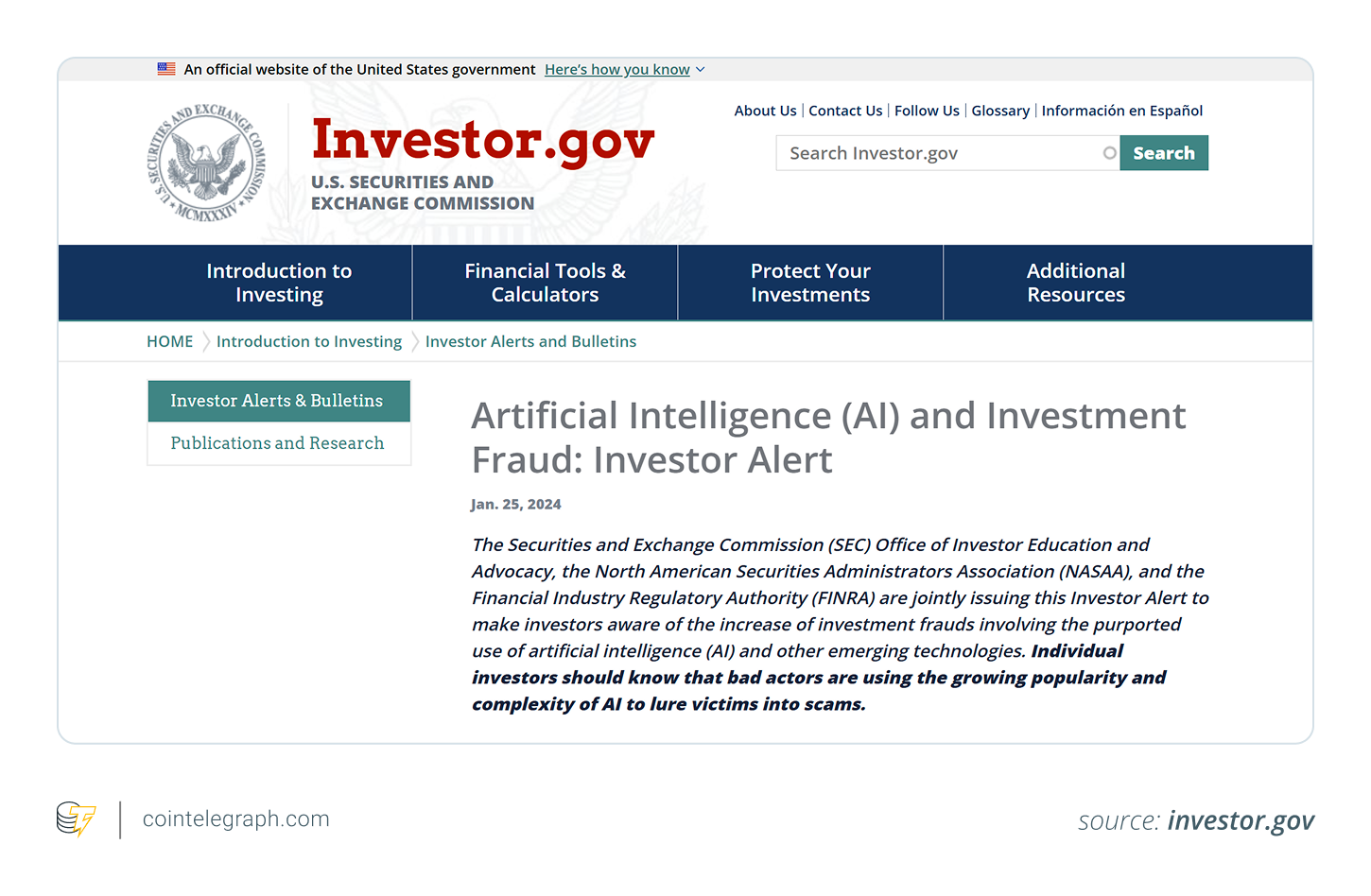 A US SEC alert about AI and investment fraud