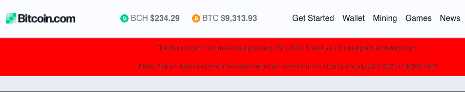 Bitcoin.com’s forum closure alert
