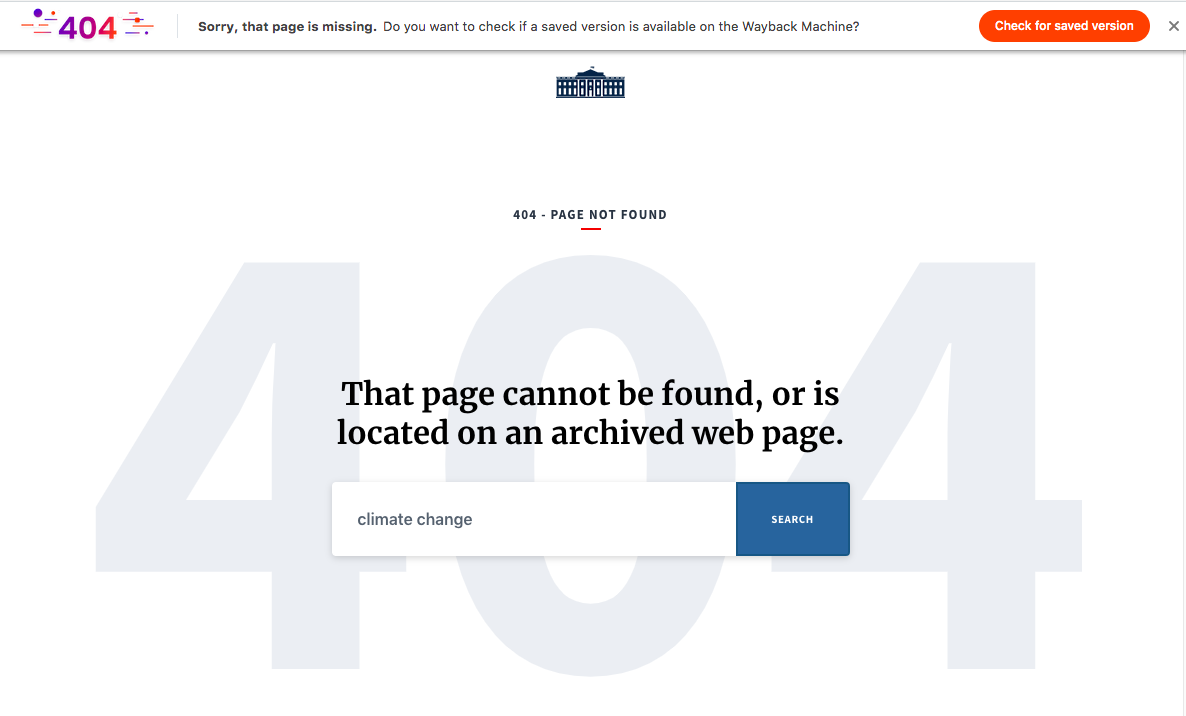 Wayback Machine 404 support on Brave browser. “Missing” page link