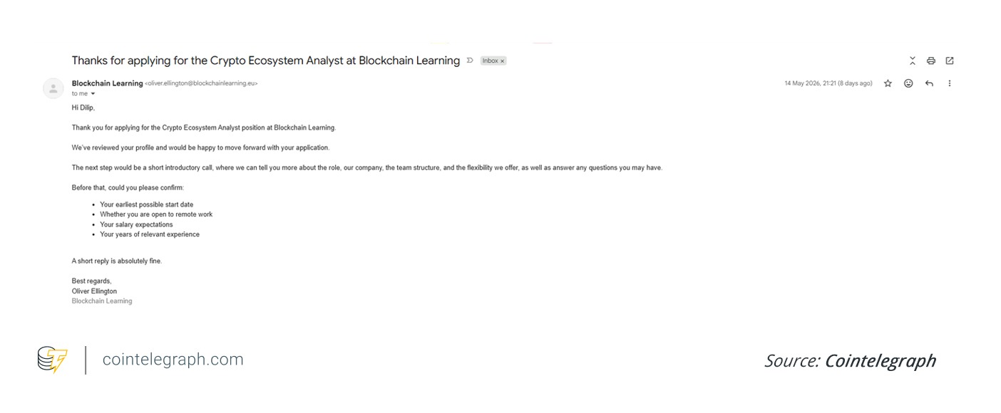 Communication I received after submitting my application