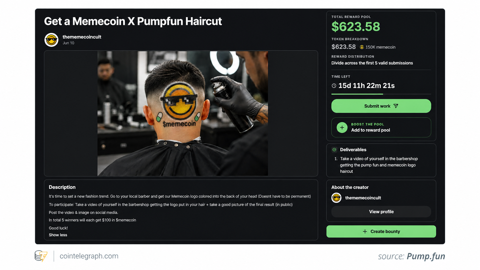 Memecoin bounty for a branded haircut