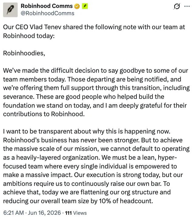 Crypto Right this moment: Robinhood Layoffs, CFTC Rent and Bitcoin’s Fragile Restoration Crypto Right this moment: Robinhood Layoffs, CFTC Rent and Bitcoin’s Fragile Restoration