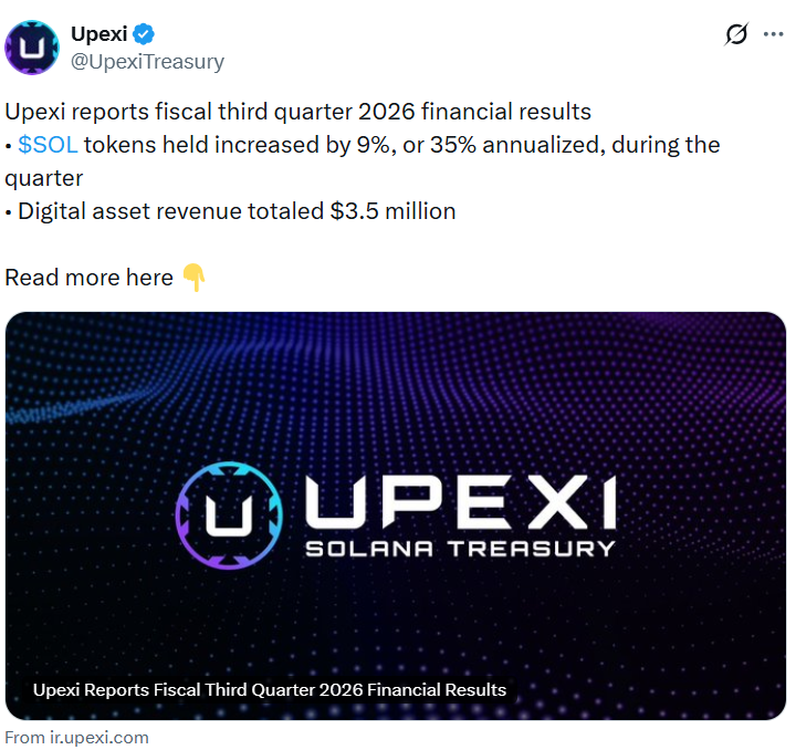 Upexi Inventory Falls Amid Q3 Widened Web Loss on Solana Holdings