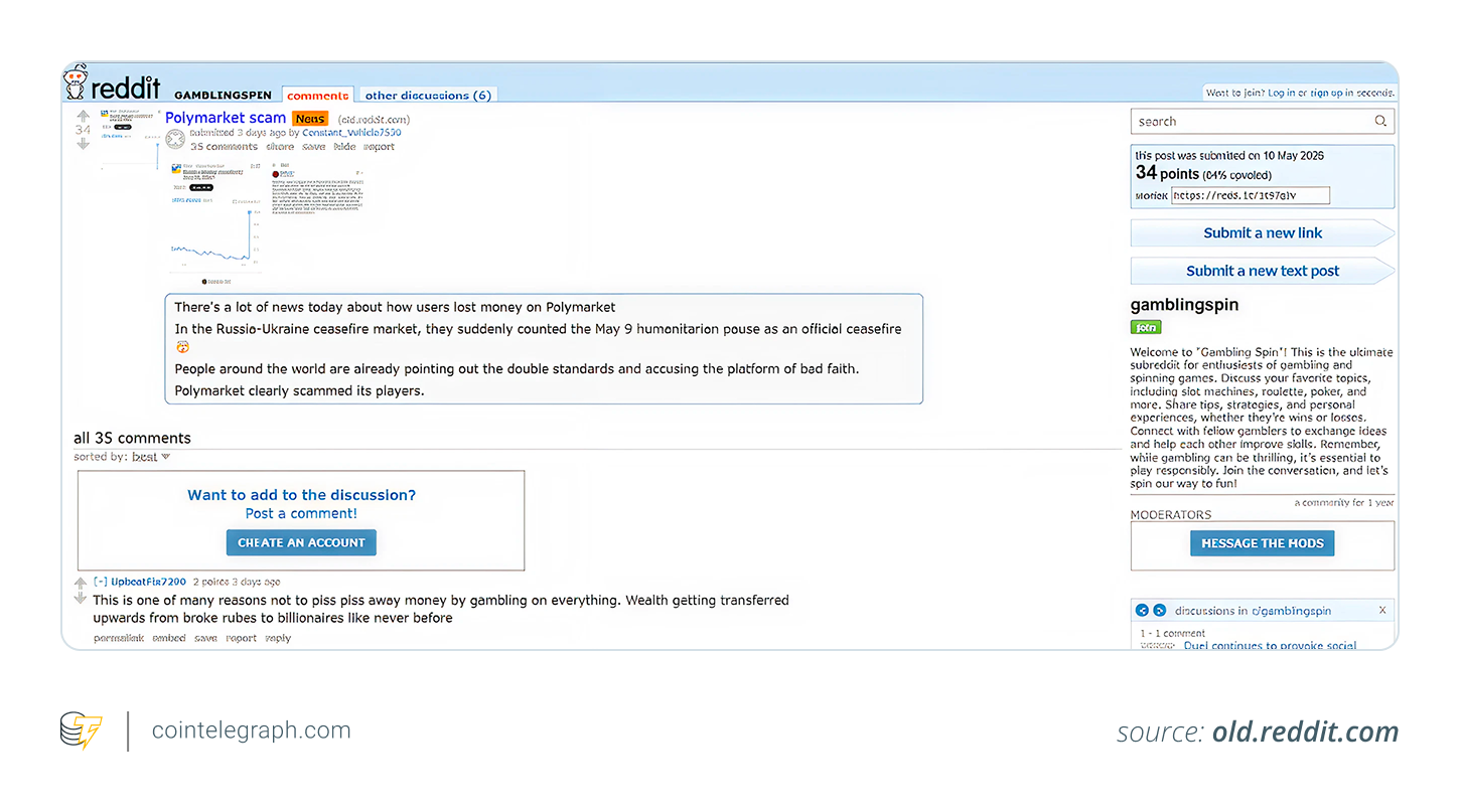 Reddit thread about Polymarket scam