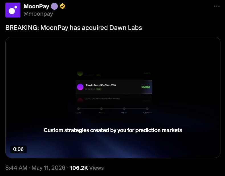 MoonPay Acquires Daybreak Labs, Launches AI Instrument in Prediction Markets Push