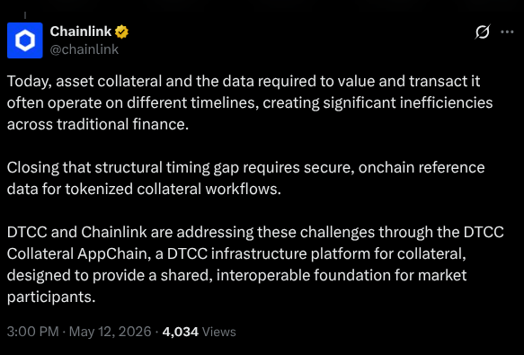 DTCC Integrates Chainlink for Tokenized Collateral Platform