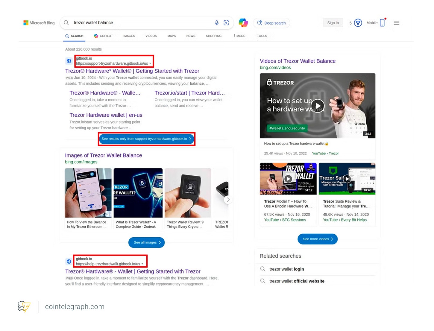 Trezor Wallet Balance malicious result in Bing Search