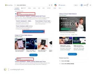 Trezor Wallet Balance malicious result in Bing Search