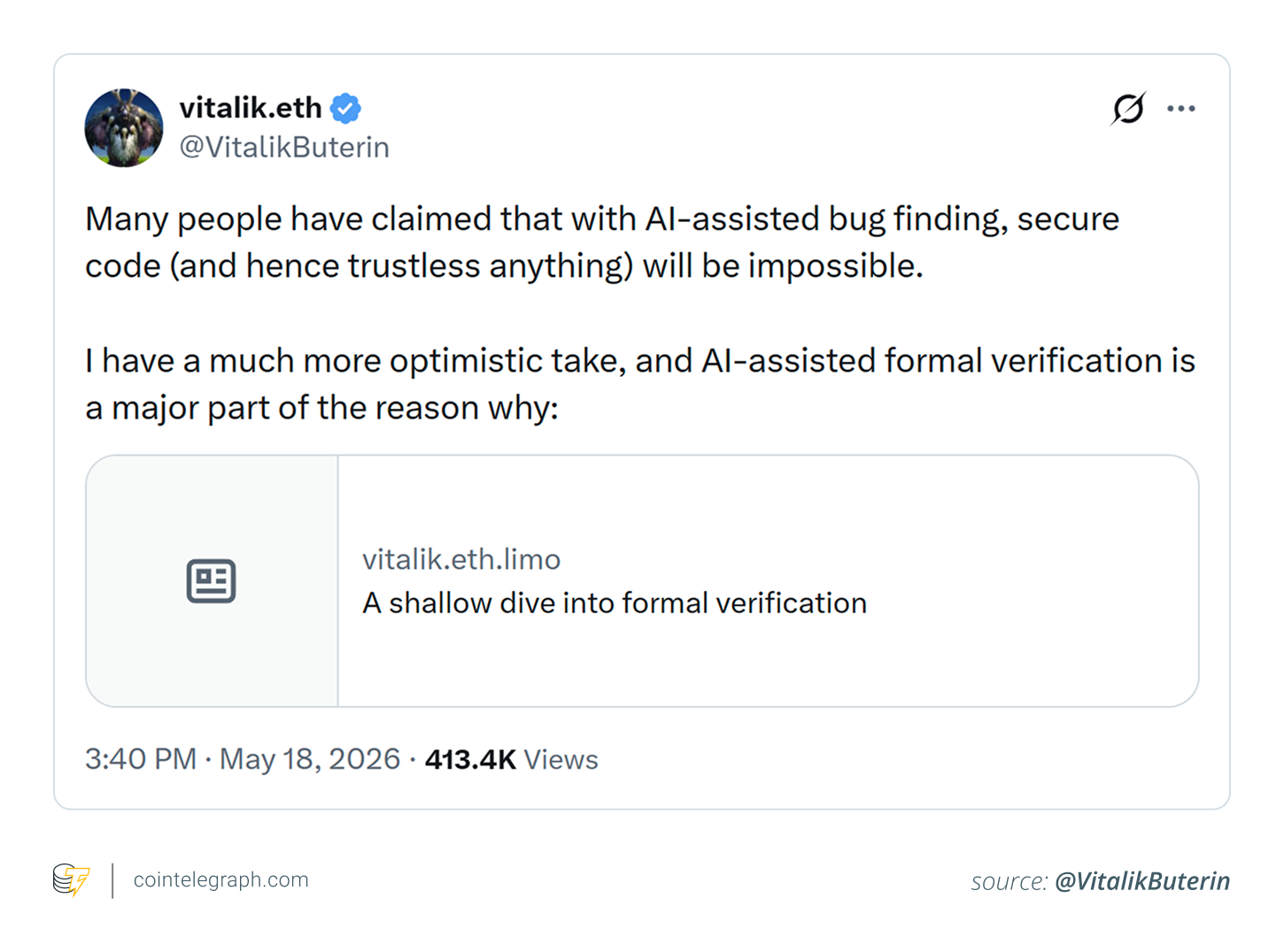 Vitalik Buterin outlines his case for AI-assisted formal verification